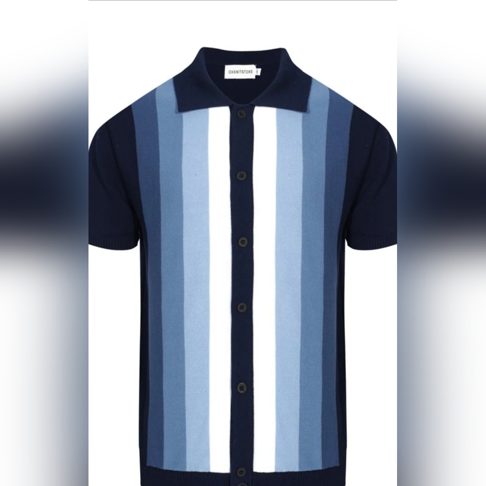 MEN'S BLUE BUTTON KNIT POLO WITH LIGHT BLUE GRADIENT